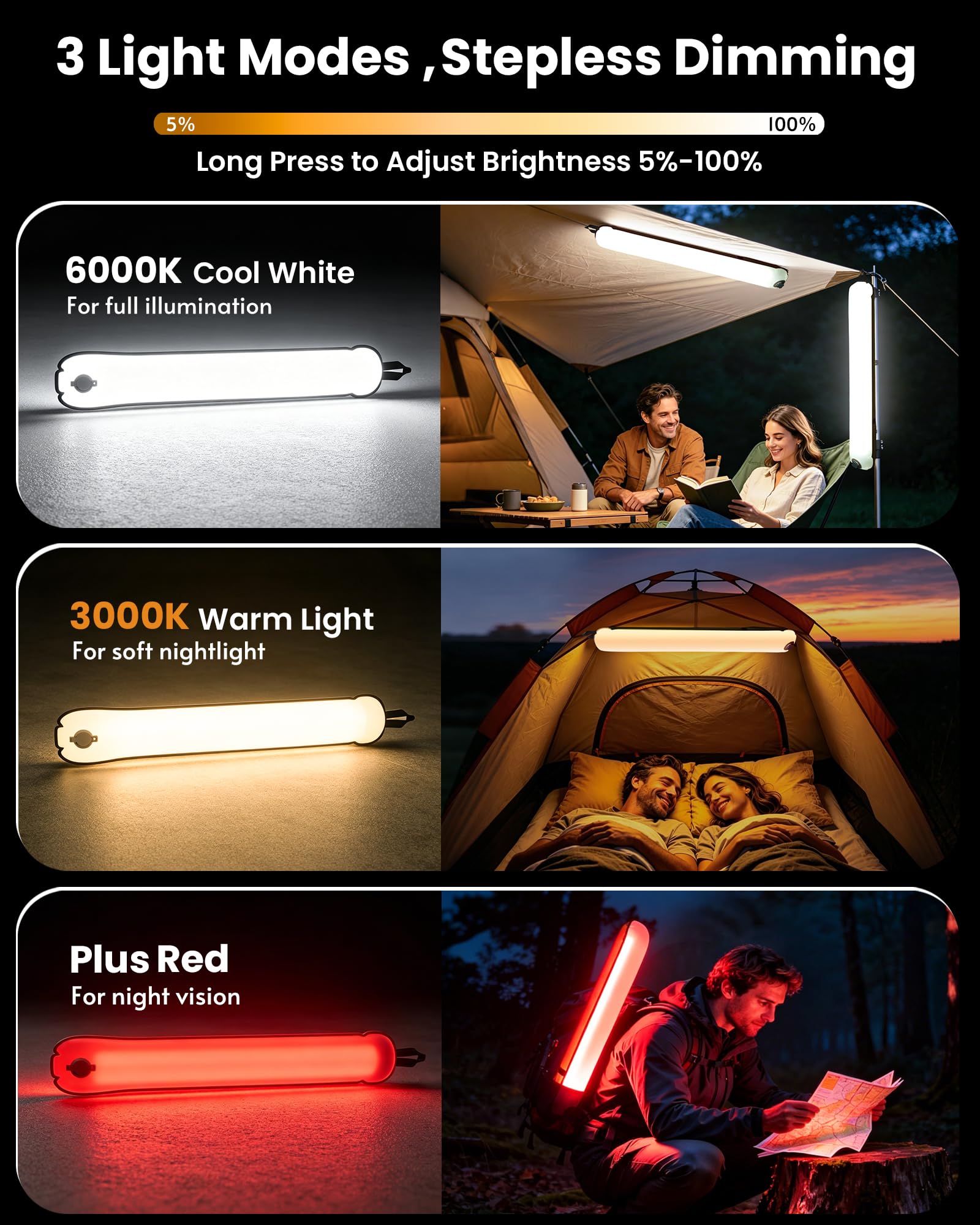 Lanterna solare gonfiabile da campeggio da 61 cm, luce LED magnetica con caricabatterie USB-C 4000 mAh, luce impermeabile IP66 in TPU per tenda per uragani, zaino in spalla e sopravvivenza off-grid