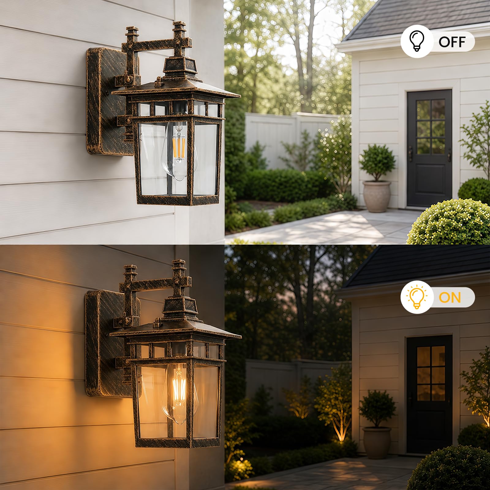 Lampada da parete per esterni, con vetro trasparente, IP44, impermeabile, da parete, vintage, per esterni, balcone, lampada da parete (bronzo, 40 W)