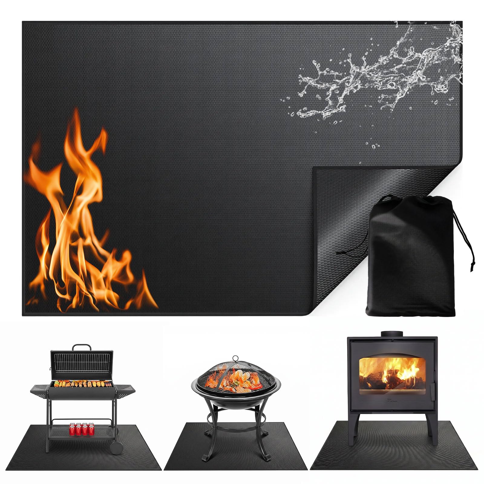 Alfombrilla de Parrilla para Exteriores 152 x 102 cm, Alfombrilla Resistente al Calor y Protectora para Barbacoa de Carbón, Alfombra Ignífuga para Proteger Pisos y Césped
