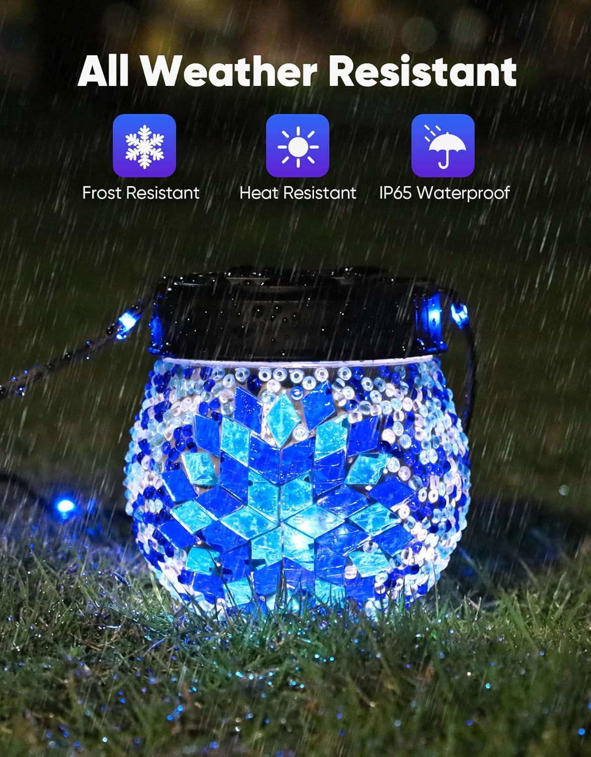 Mosaic Solar Lights Outdoor 6 Pack, Solar Hanging Lanterns Christmas Halloween Gifts for Women Mom Grandma, Waterproof Glass Globe Lights, Garden Patio Decor for Yard, Tree, Balcony, Cold - Image 6