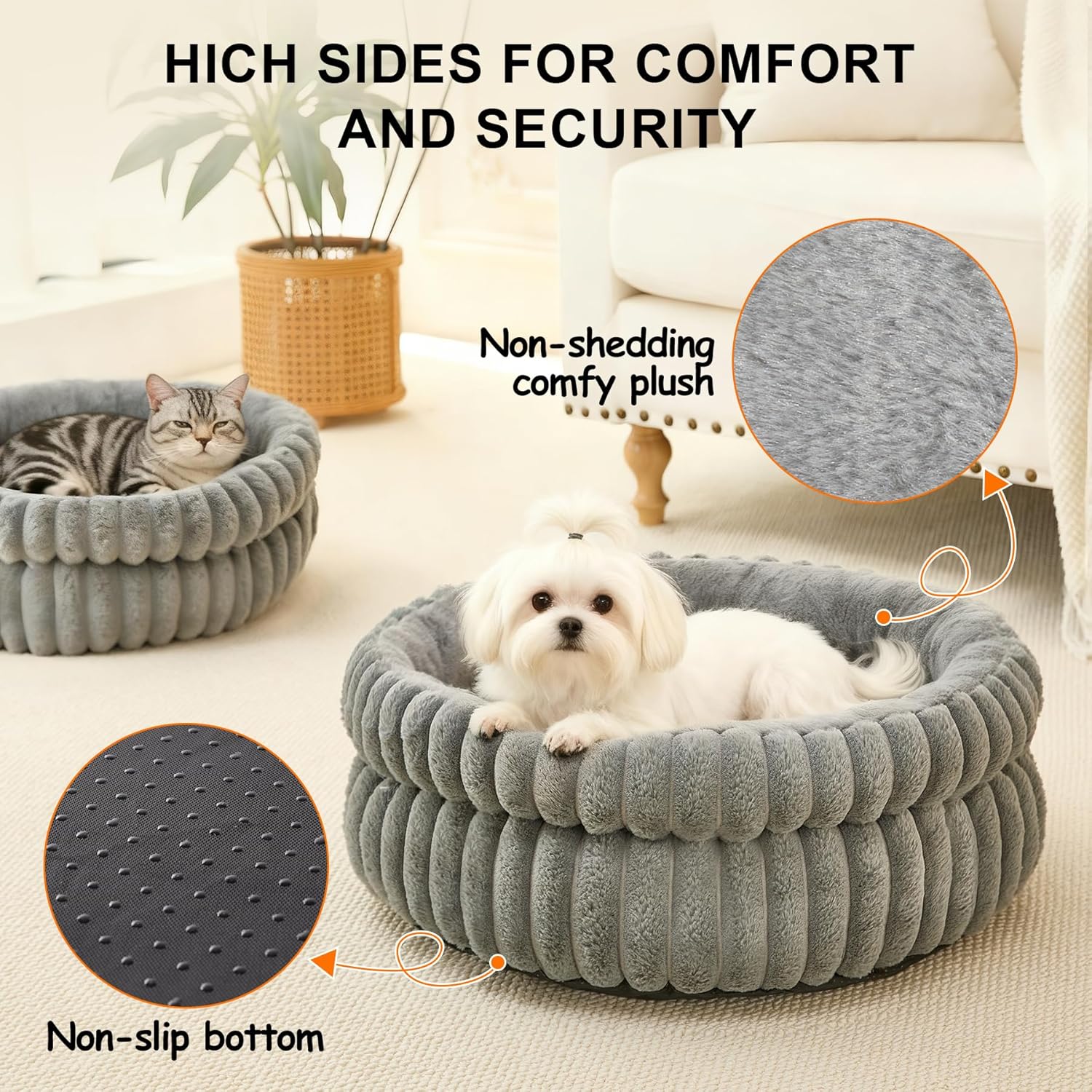 Cat Bed Kitten Bed, Washable Round Cat Beds for Indoor Cats, Super Soft Plush Faux Fur Pet Bed for Puppy and Kitten with Anti-Slip Bottom Small