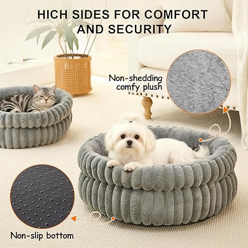 Miniatura 4 de Cama para gatos, cama para gatitos, camas redondas lavables para gatos de interior, cama de felpa súper suave de piel sintética para cachorros y