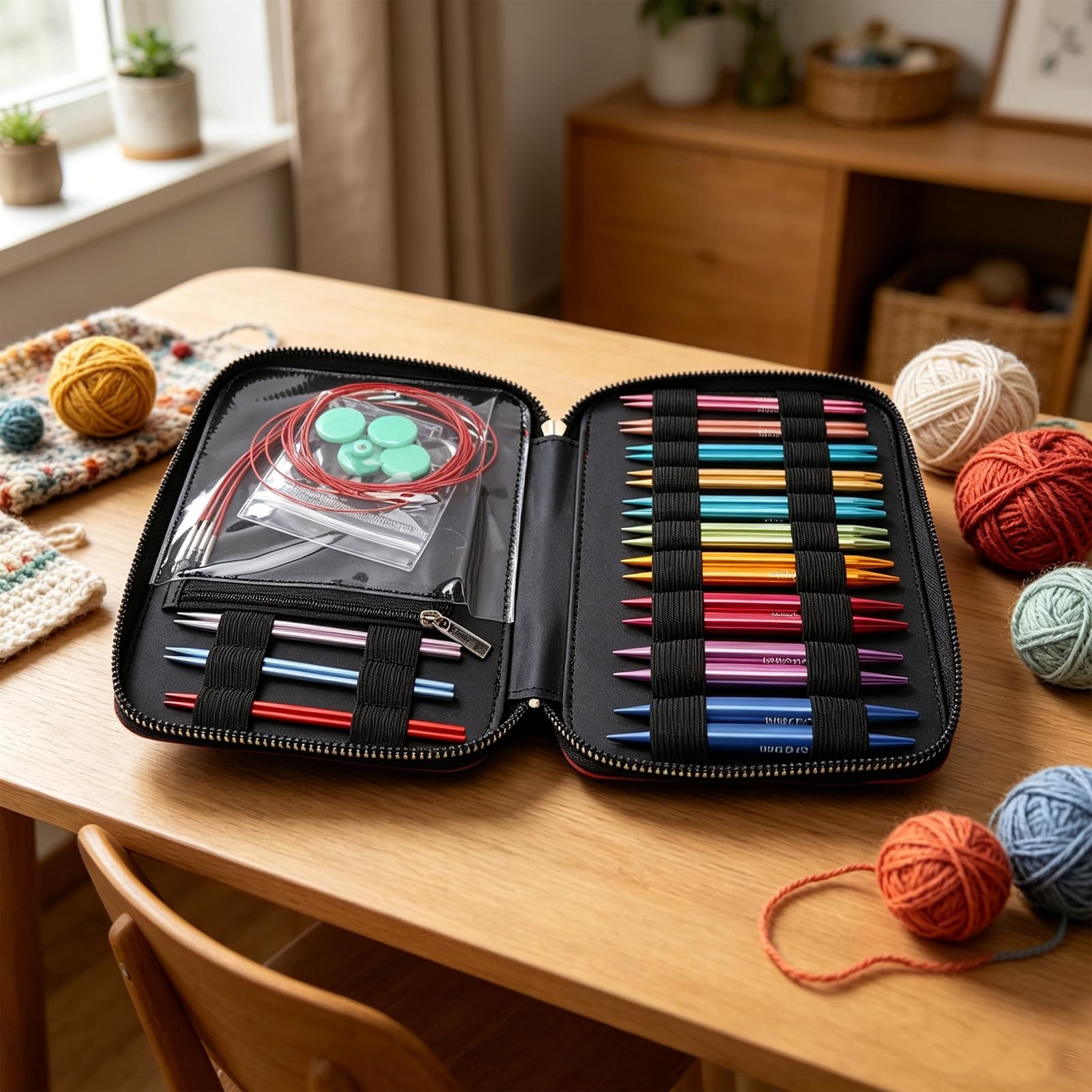 banapoy Juego de Agujas de Tejer Circulares Intercambiables, 13 Pares de Agujas y Cables de Tejer de Aluminio de Colores con Conexión Roscada Segura, Herramientas de Circulares para Manualidades