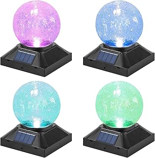 POWGDLT Solar Post Cap Lights Outdoor - Waterproof LED Fence Post Solar Lights for 3.5x3.5/4x4/5x5 Wood Posts in Patio, Deck or Garden Decoration Color Light 4 Pack…………