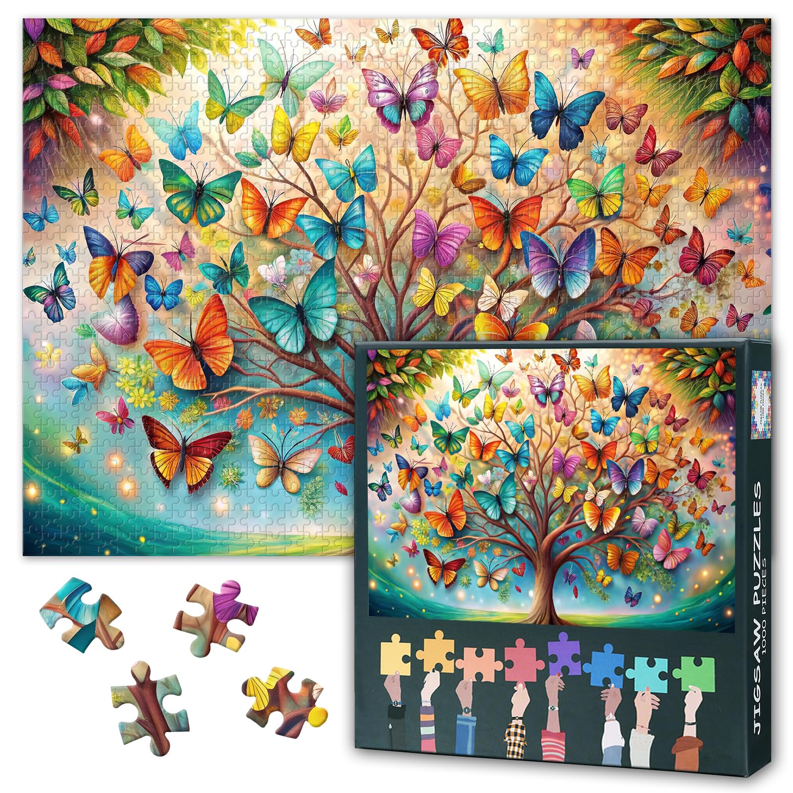Butterfly Tree of Life Puzzles for Adults 1000 Pieces - Elegant Colorful Tree with Vibrant Leaves & Butterflies | Premium Jigsaw Puzzles 1000 Pieces