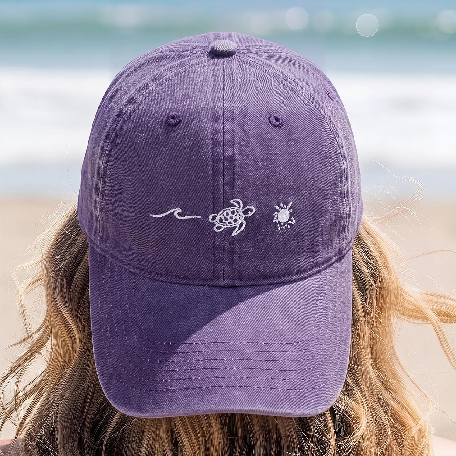 Womens Beach Baseball Hats Sea Turtle Sun Graphic Hawaiian Hats Embroidered Adjustable Unisex Summer Vacation Caps