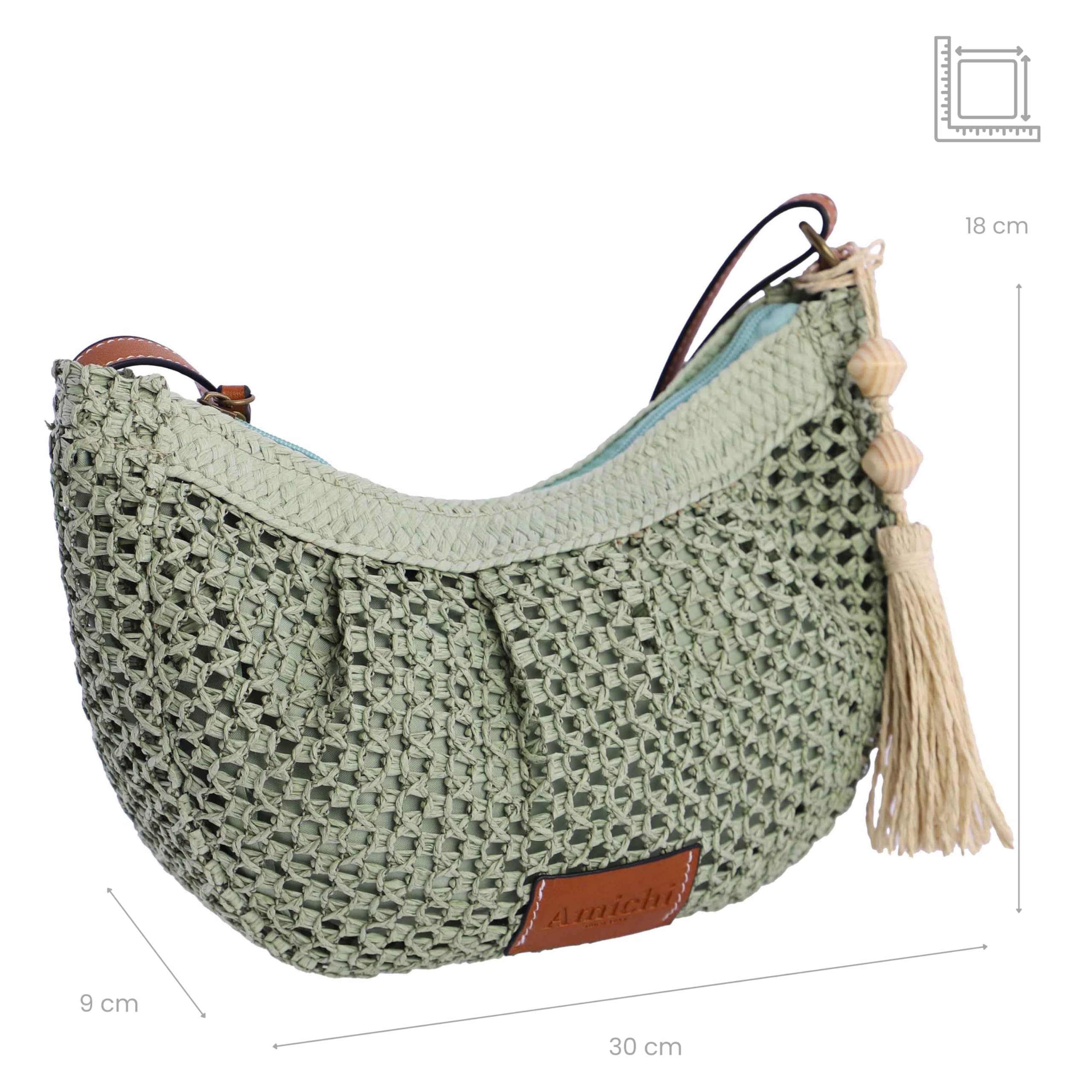 AMICHI - Bolso bandolera mujer de rafia - Bolso playa mujer mimbre con correa ajustable - Bolsa playa para mujer, Mojácar