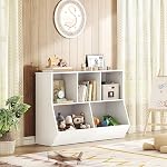 HOOBRO Kids Bookshelf, Bookcase Footboard, Toy Storage Cubby, Children's Toy Shelf, Toys Storage Cabinet, Suitable for Children's Room, Playroom, Hallway, Kindergarten, School, White WT32CW01