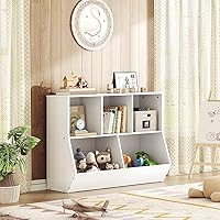 Vista 6 de HOOBRO Estantería para niños, librero con pie de cama, cubo de almacenamiento de juguetes, estante de juguetes para niños, gabinete