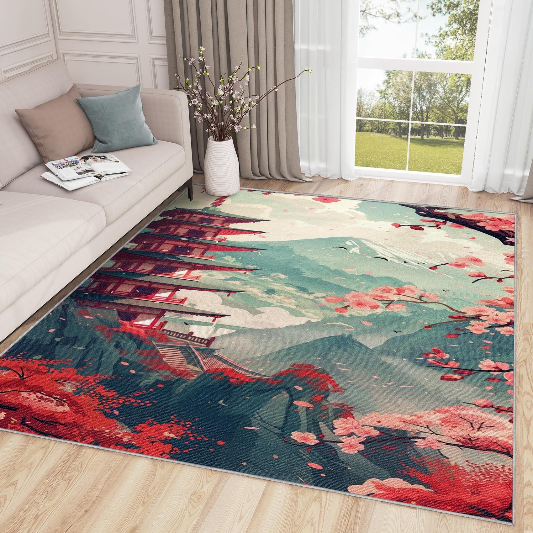 Tapis floral de style japonais grand format 160x220 pour chambre