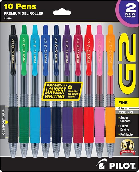 PILOT Pen G2 & G2 Mini Premium Rolling Ball Gel Pens, Fine Point, Assorted Color Inks, 10-Pack