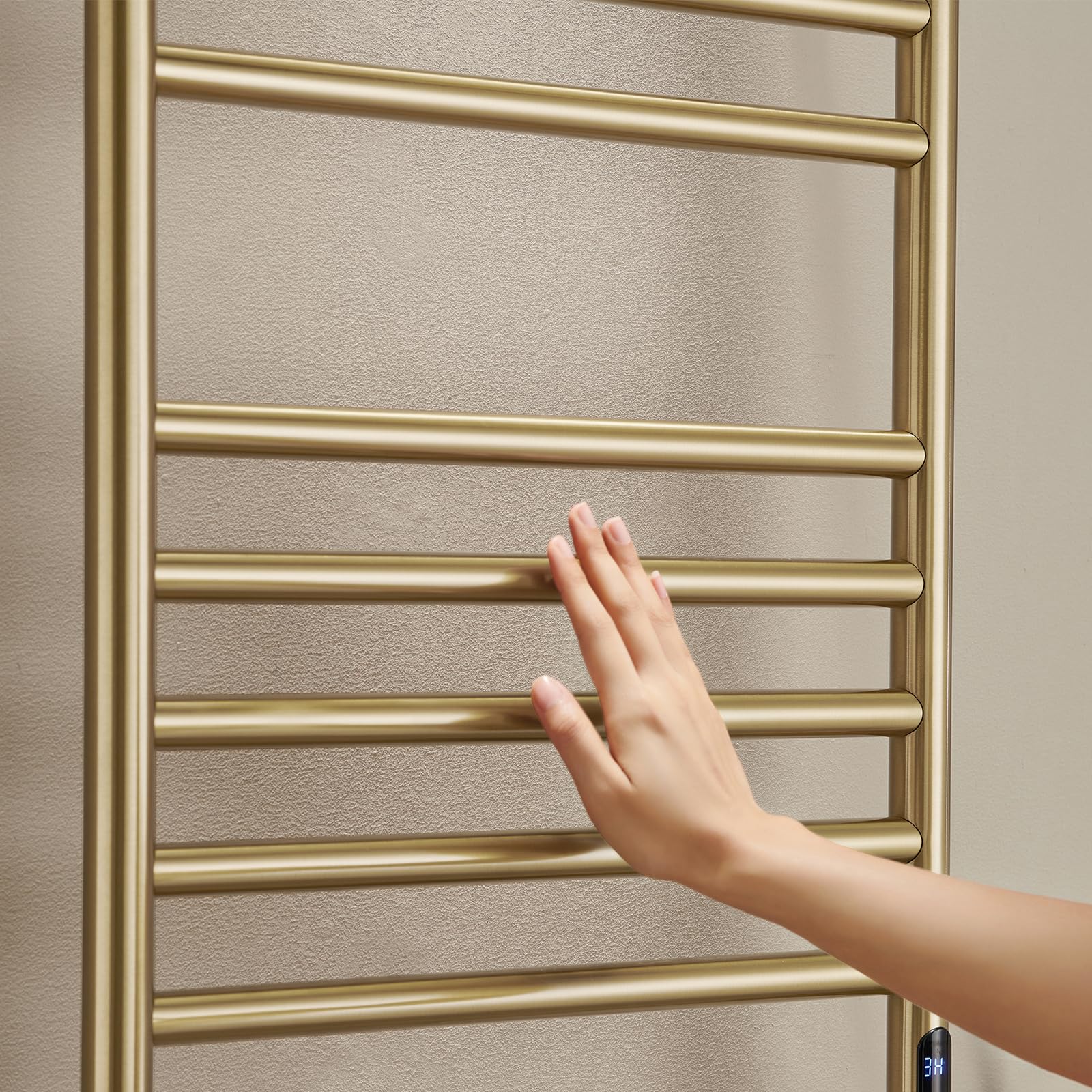 ESOP Radiador Toallero Eléctrico Baño Oro 162 W Radiador Calienta Toallas de Toallero, 110x52x12 cm Toallero Calentado para Baño, Inteligente de Temperatura Constante Calentador de Toallas Pared