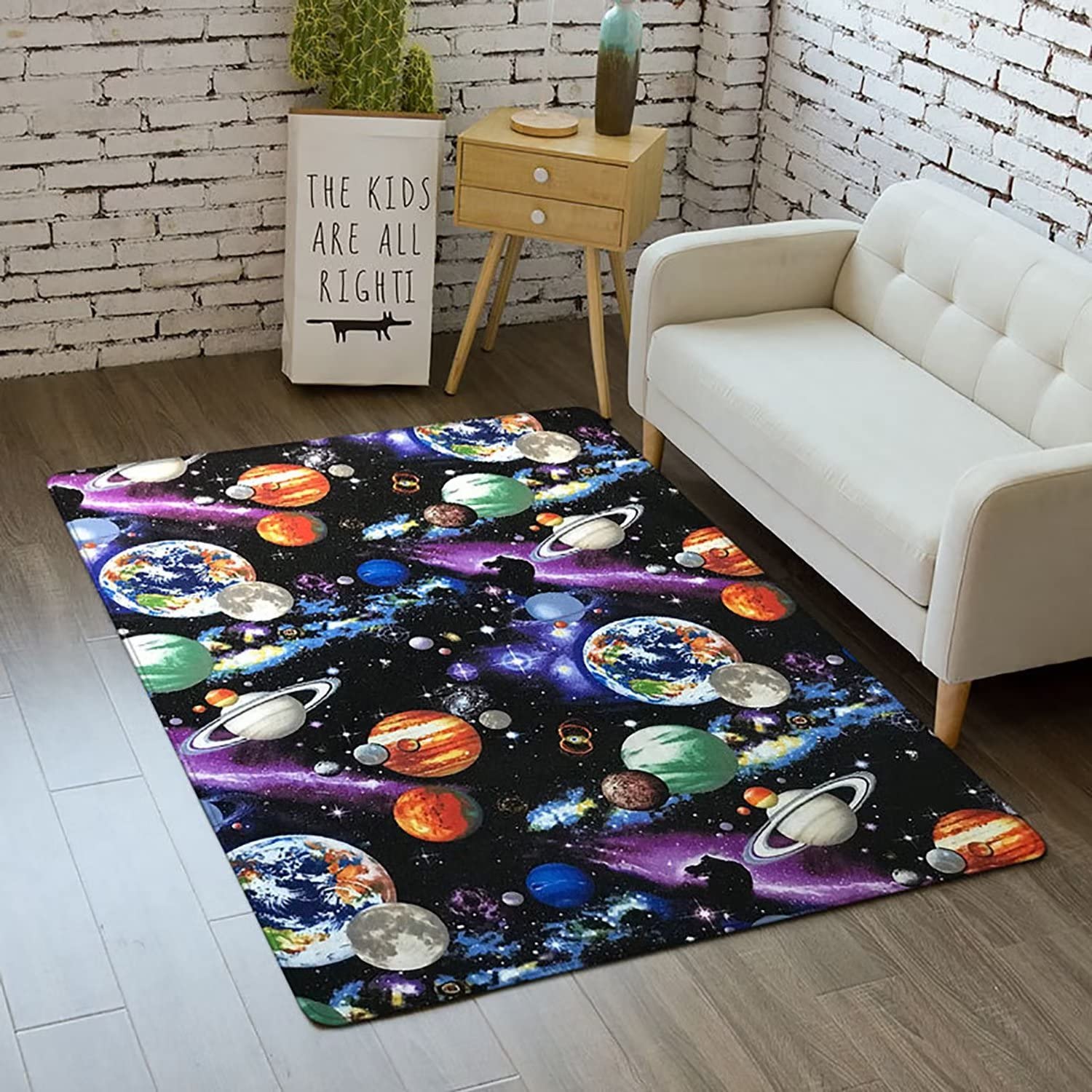 Dsopoy Outer Space Galaxy Area Rug for Boys Room 5x8 ft Soft Non-Slip Solar System 3D Planet Universe Rug for Kids Bedroom Living Room
