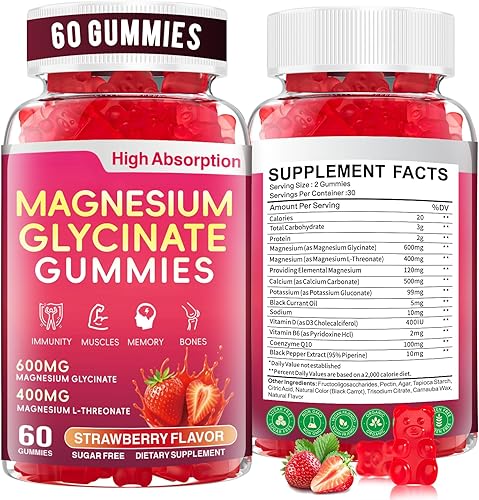 Glicinato de magnesio 600 mg, gomitas de glicinato de magnesio para niños y adultos, promueve el sueño, los músculos y la relajación, se utilizan