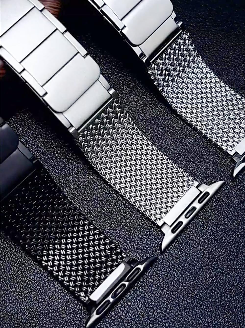 Bracelets en métal tressé compatibles avec les bracelets Apple Watch Series 9 8 7 6 5 4 3 2 1 Ultra SE pour iWatch 49 mm, 45 mm, 44 mm, 42 mm, 41 mm, 40 mm, 38 mm, fermoir magnétique pour homme