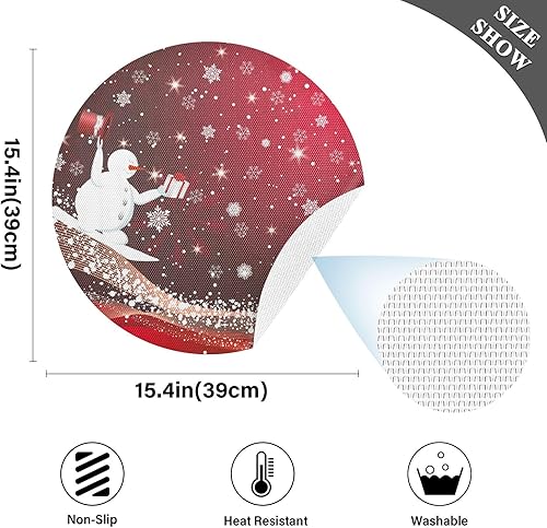 Miniatura 4 de Juego de 6 manteles individuales redondos de Navidad, lavables, manteles individuales grandes de poliéster de PVC, manteles individuales de comedor