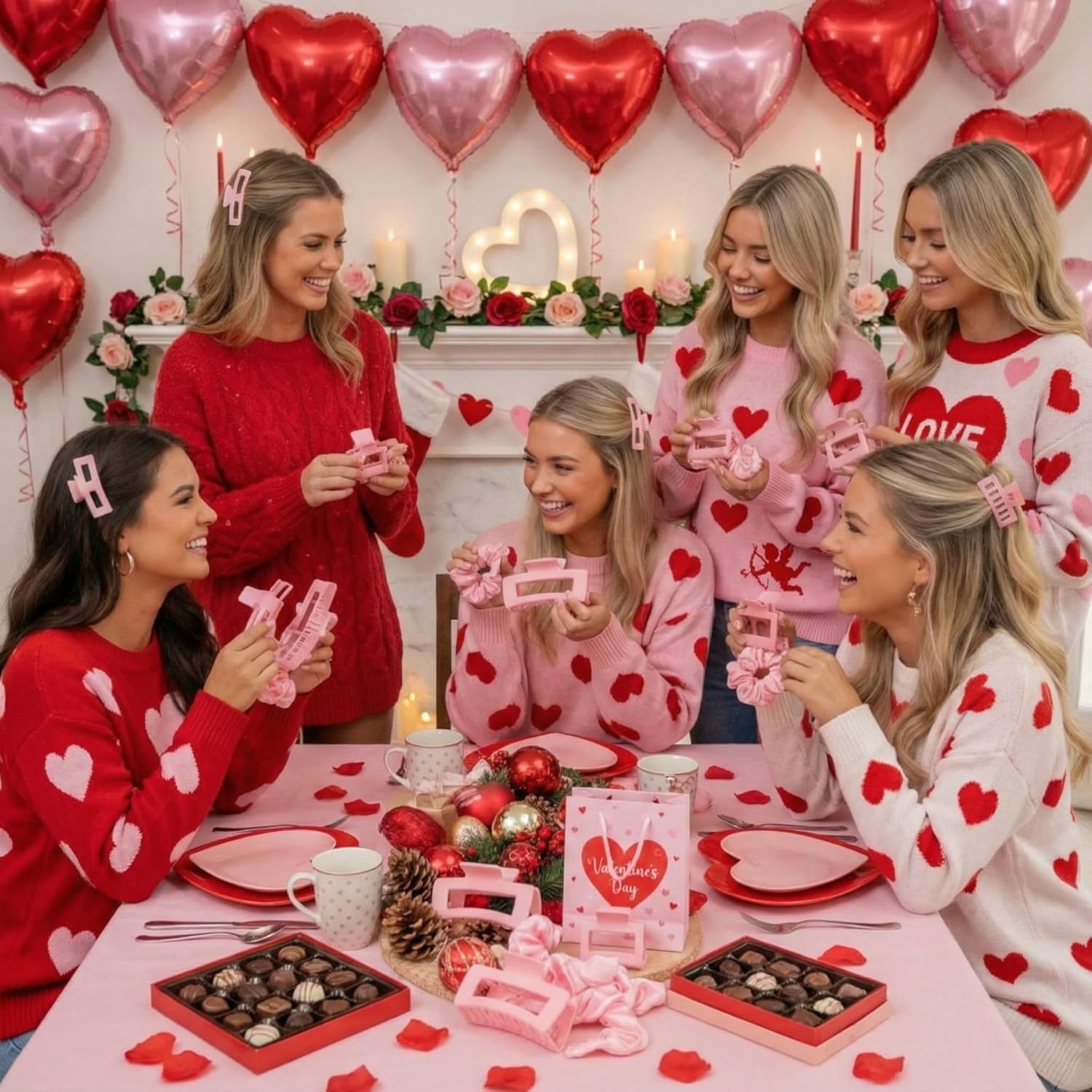 48 Pcs Pink Hair Claw Clips Set Hair Clips Scrunchies Bridesmaid Proposal Gifts Bulk for Women Bachelorette Wedding Party Favors