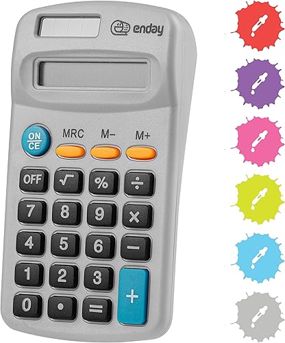 Vista 42 de Calculator Red, Basic Small Solar and Battery Operated, Large Display Four Function, Auto Powered Handheld Calculator School and Kids Available in