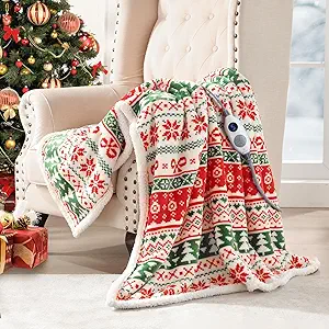 Westinghouse Heated Throw Blanket, Super Soft Flannel to Sherpa Electric Throw with 6 Heating Levels & 2-10 Hours Auto Off, Fast Heating & Overheat Protection, 50x60 Inch, Christmas Tree