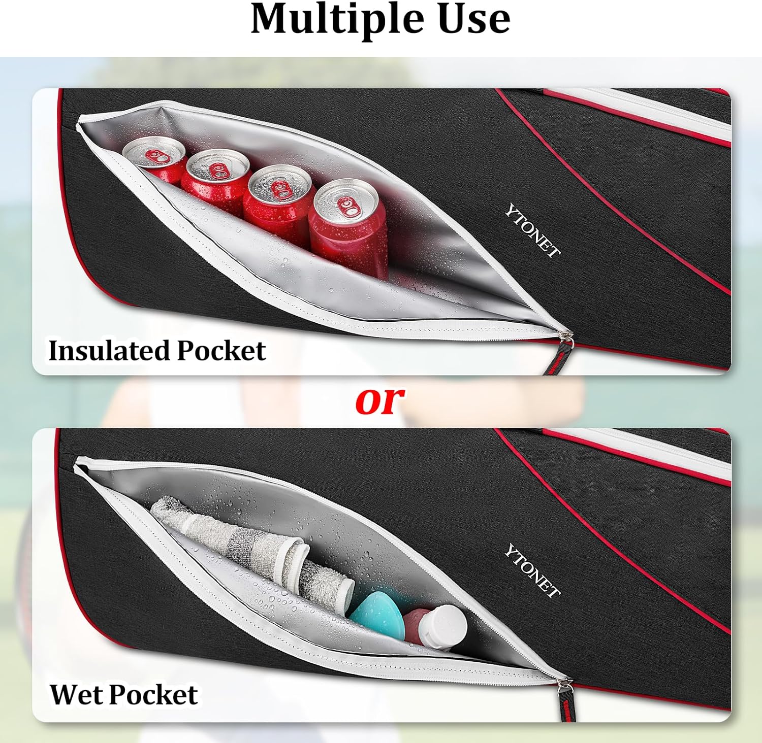 Ytonet Tennis Bag 6 Rackets, Large Tennis Racket Bag for Men Women with Insulated Pocket Shoe Compartment Water Resistant 3-Ways Carry Padded Badminton Cover for Pro/Team/Familiy Training, Black - Image 3