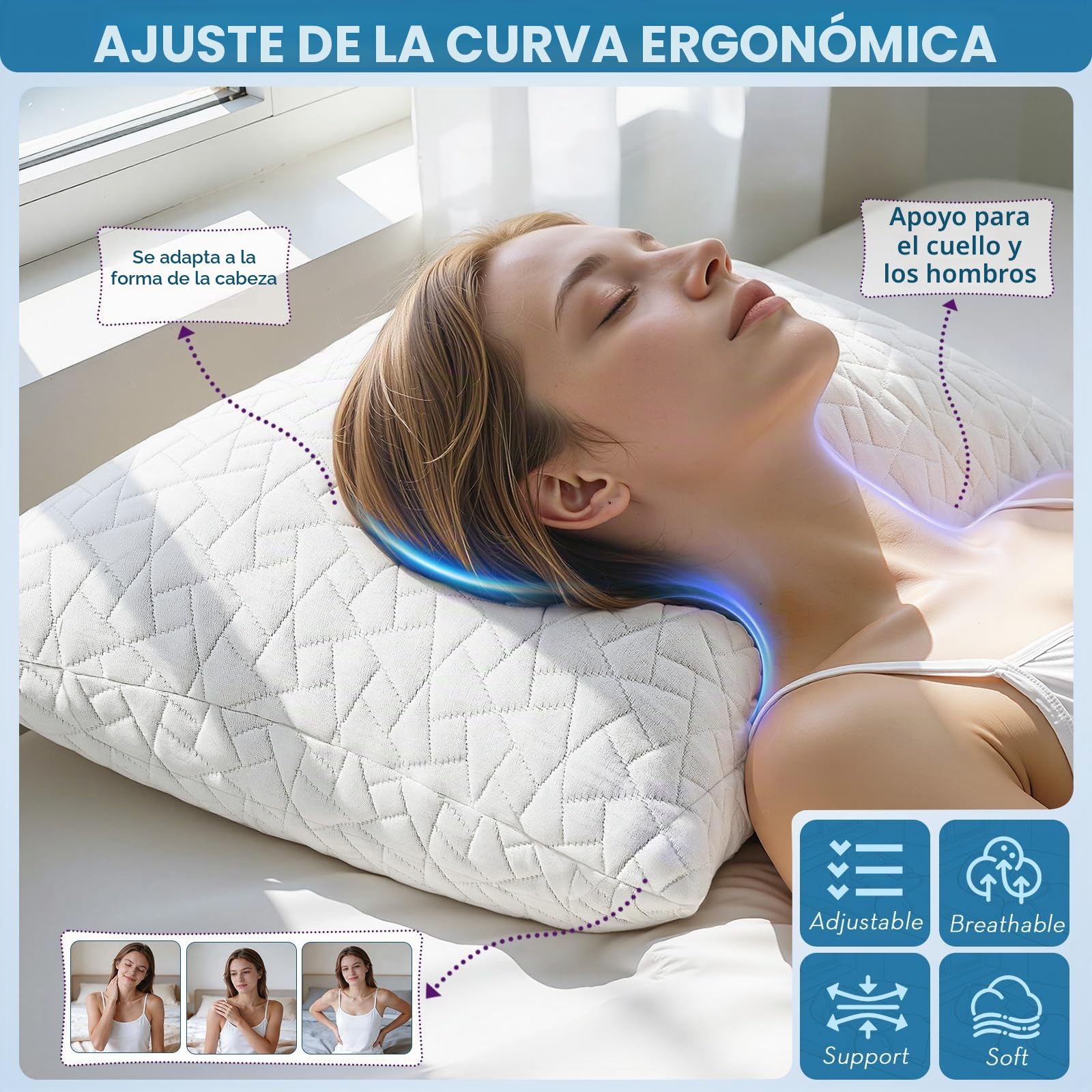 A-Pce Altura Regulable Refrescante Almohadas 75x50 Pack 2 | Almohada Viscoelastica Que Ofrece un Apoyo Cualquier Postura al Dormir – Funda Transpirable, Extraíble y Lavable a Máquina