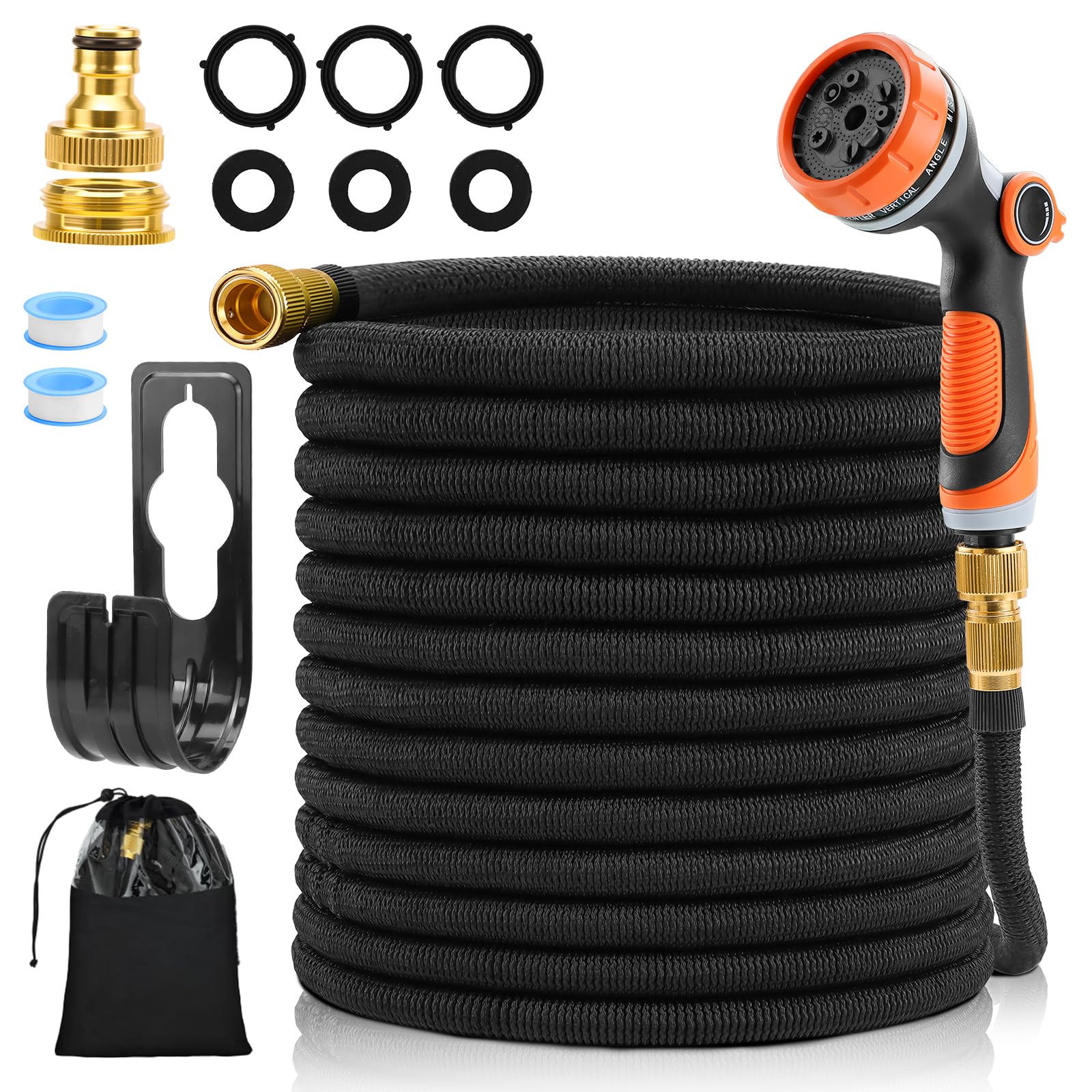 Tuyau d'arrosage extensible 30m rétractable et flexible avec raccords robustes en laiton