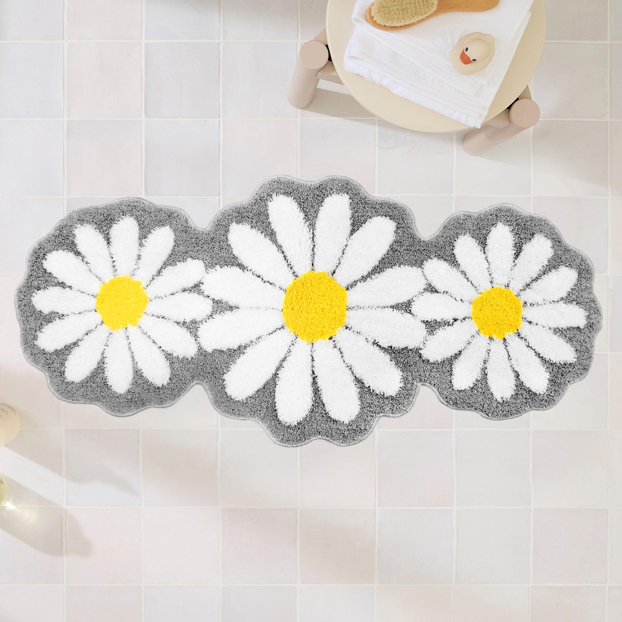 Aesthetic Grey Bathroom Rugs Runner Daisy Bedroom Area Runner Rug Cute Long Bath Mat Flower Rug Floral Non