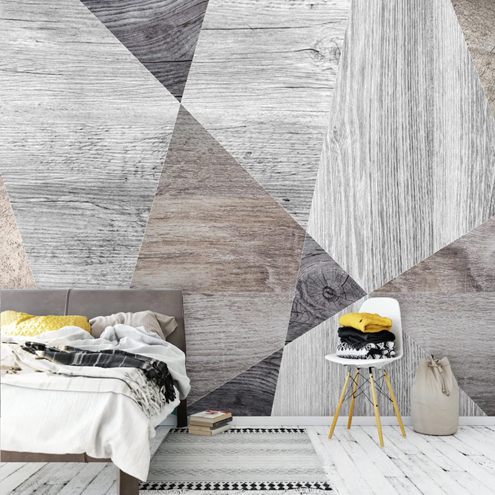 Papier peint 3D effet planche bois pour créer une ambiance cosy au salon TV
