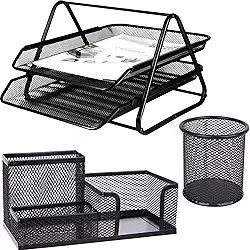Kit Escritório Organizador de Mesa Escritório Aramado – Conjunto Porta Lápis, Organizador Multiuso e Porta Documentos – Jogo de Escritório para Home Office, Escrivaninha e Espaço de Trabalho
