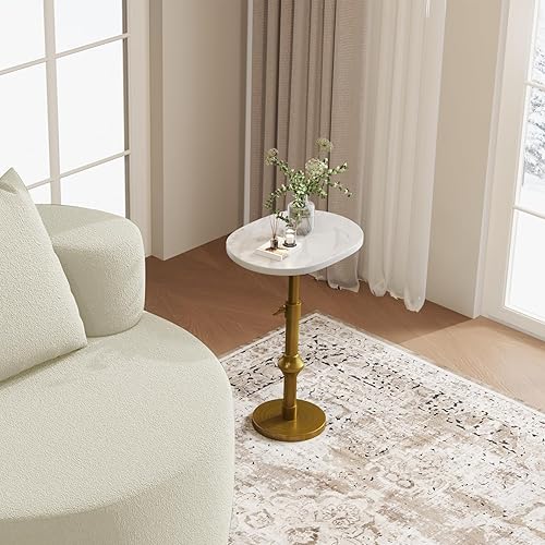 Miniatura 5 de Mesa de bebida de mármol, mesa de Martini de 10 x 12 pulgadas (22  30 pulgadas) con base de soporte ajustable de latón antiguo de metal, mesas de