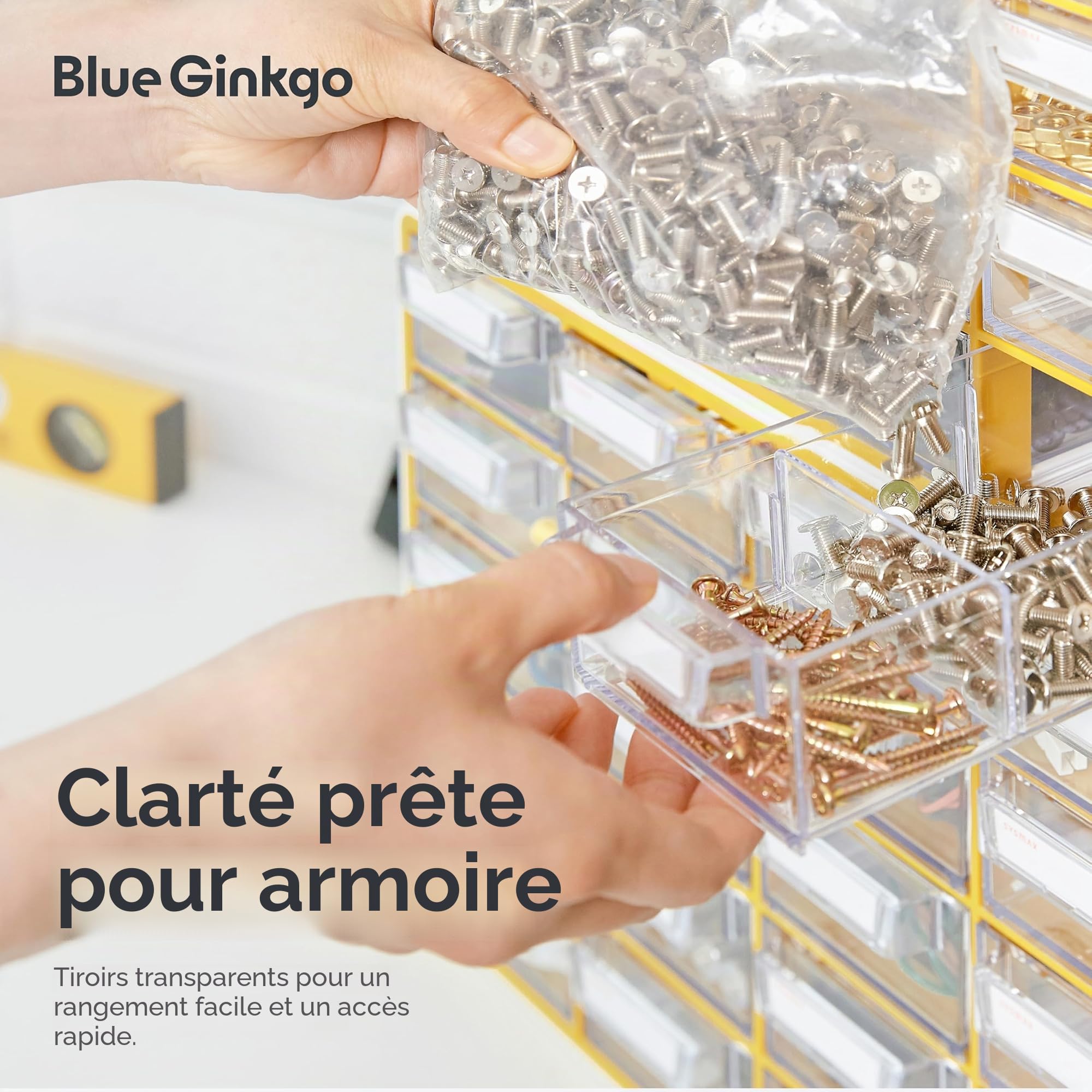 BLUE GINKGO Petite armoire de rangement à 20 tiroirs – Rangement empilable pour perles et objets artisanaux, organisateur de petites pièces, boîte à outils pour enseignant (fabriquée en Corée) – Gris