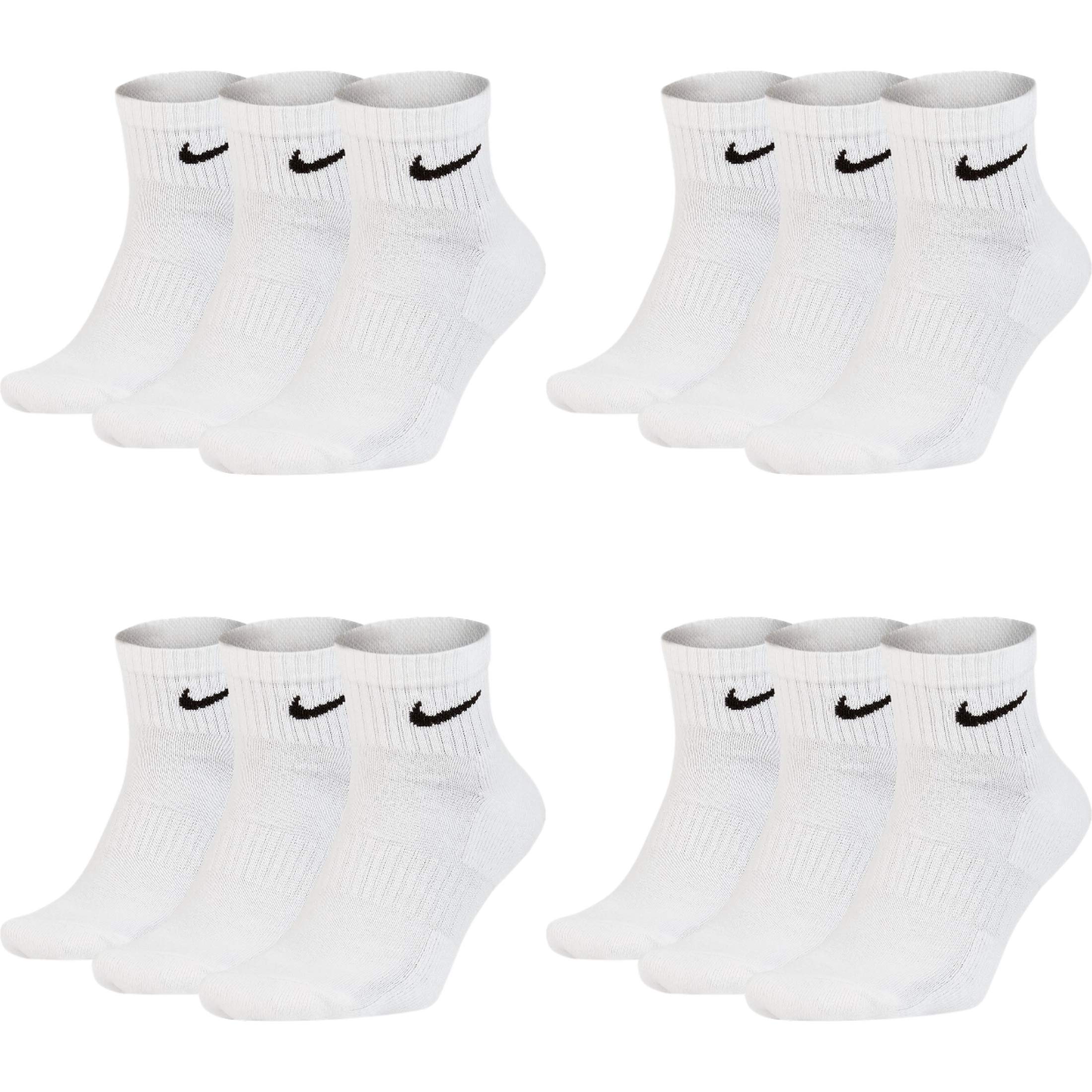 NIKE 12 X Sport Freizeit Socken Strümpfe 4 X 3er Pack SX7667, Farbe:Weiß, Größe:S = 34-38