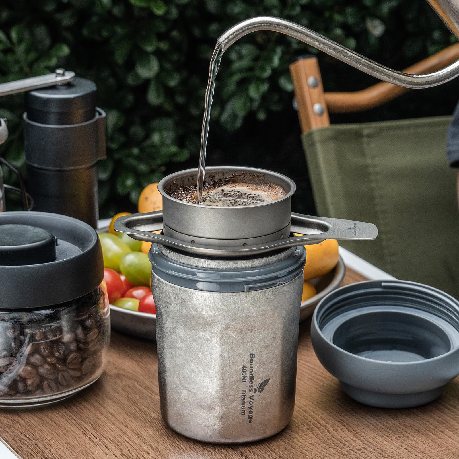 iBasingo Ti3236D Tasse à café en titane isotherme anti-déversement avec couvercle coulissant réutilisable à double paroi pour garder l'eau chaude/glacée, le thé, la bière
