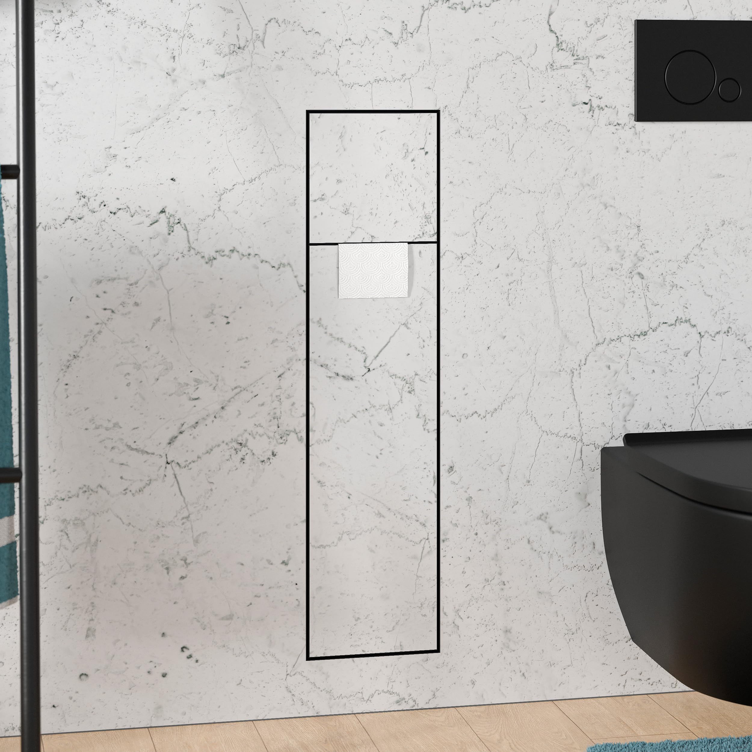 Bernstein Unterputz WC-Modul RIA 78 cm Edelstahl Anthrazit befliesbar mit integriertem Toilettenpapierspender und Bürstenhalter, Push-to-Open, Stauraum unsichtbar, Türanschlag links