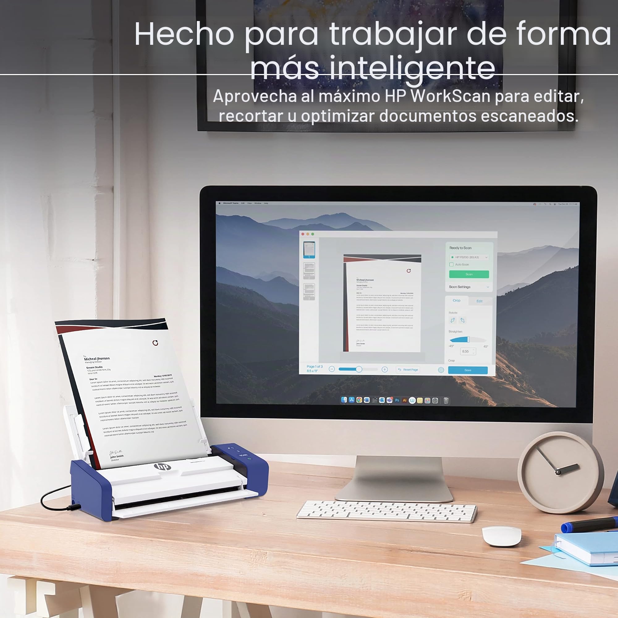 HP Escáner de Documentos y Fotos portátil dúplex de Escritorio Compacto con Bandeja de alimentación automática para escaneo Digital portátil de 2 Caras