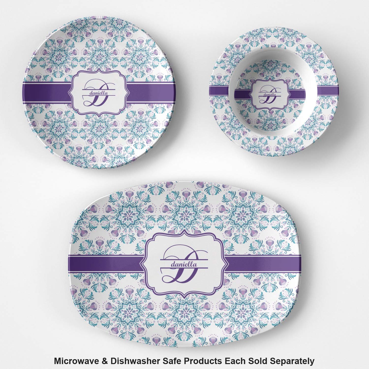 Personalized Mandala Floral Plastic Bowl - Microwave Safe - Composite Polymer