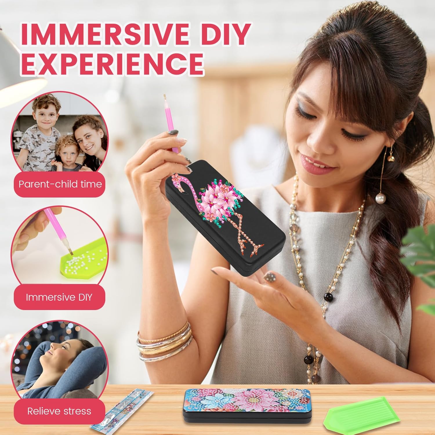 4Pcs PU Leather Diamond Art Kits Eyeglass Case, Unique DIY Diamond Sunglasses Case with Soft Lining, Gem Art Paint by Diamonds Dots for Beginner Craft Lover Women