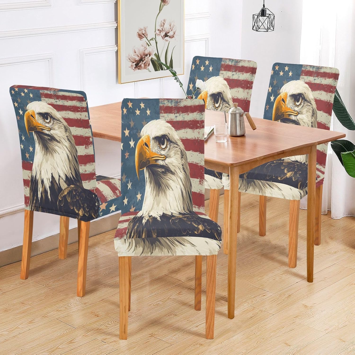 ALAZA Chair Covers for Dining Room, USA Eagles Vintage Stretch Chair Cover Sets Chair Protector Removable Washable for Ktichen Restaurant Hotel