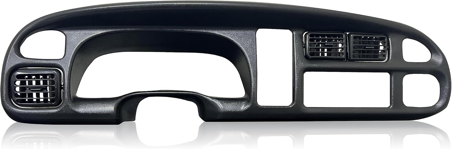 ALMULOO Dash & Bezel Cover Compatible with 1998-2002 Dodge Ram 1500 2500 3500 Trucks Black Dash Board Bezel W/Vents & Grey Dash Cover Overlay - 2 Packages