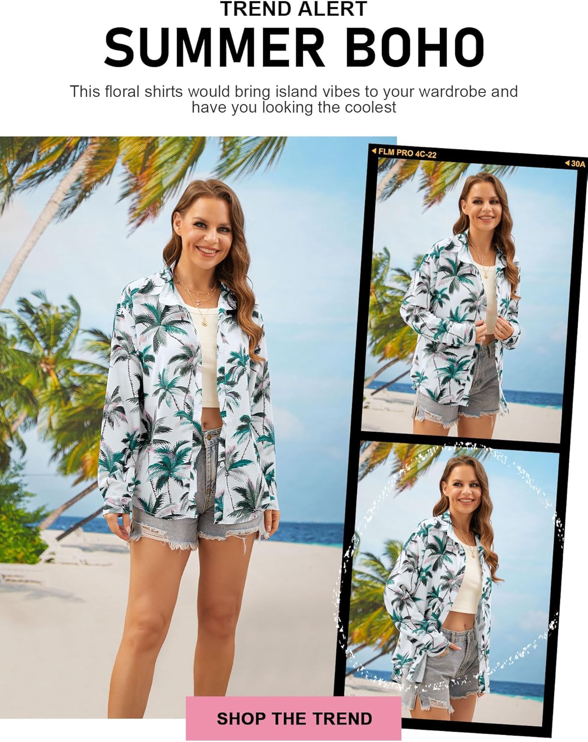 Ezcosplay Women Hawaiian Shirts Long Sleeve Button Down Tropical Floral Holiday Beach Blouse Tops - Image 4