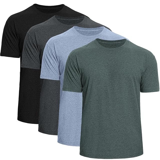 Mens Crew Neck T-Shirts 4-Pack - Soft Short Sleeve Basic Tees Comfortable Classic Fit Jersey Shirts for Men