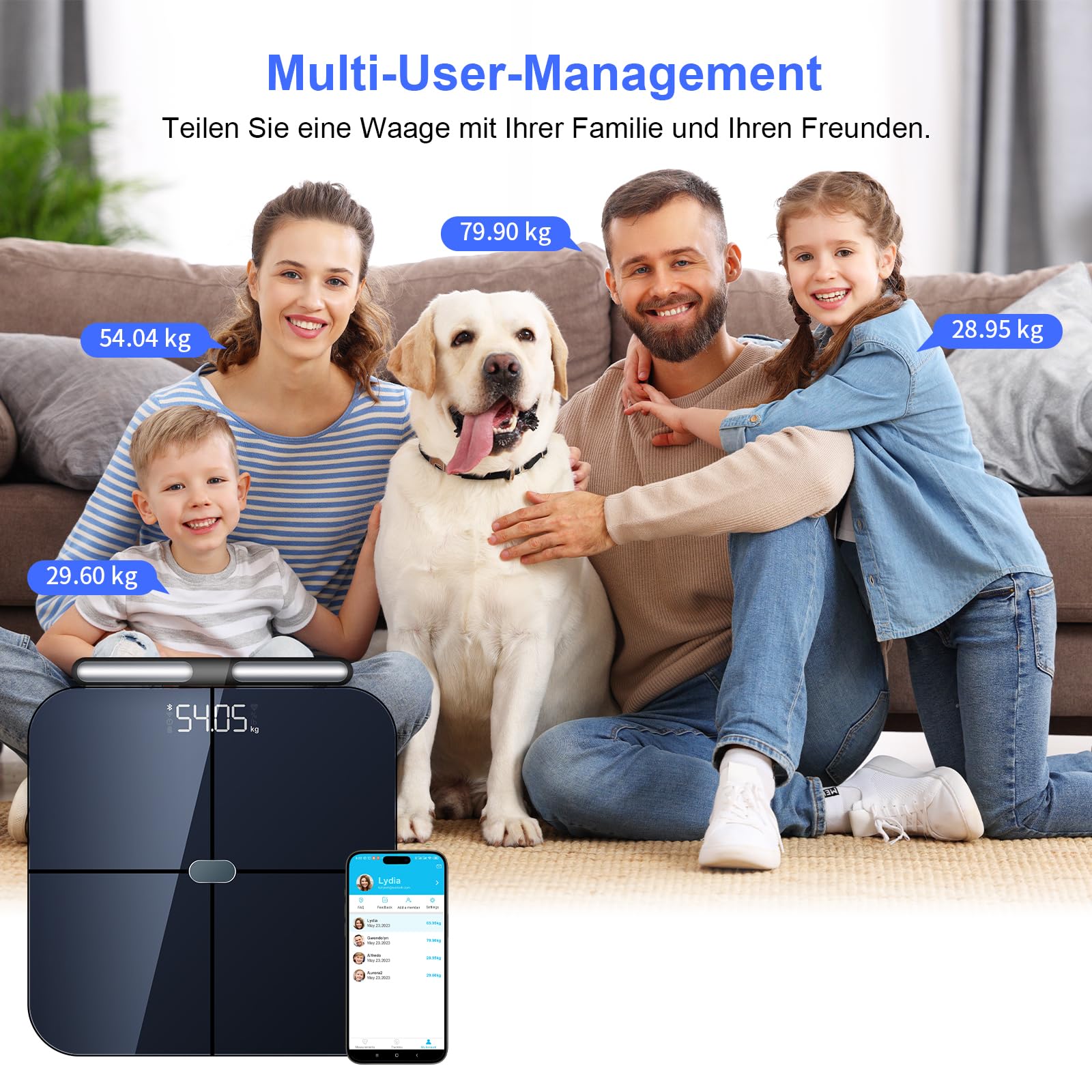 Healthkeep Personenwaage, Impedanzmesser, vernetzt, WLAN & Bluetooth, mit 8 Elektroden, hohe Präzision, 46 Körperdaten, für App, inklusive Android und iOS, Kapazität 180 kg/400 lb, 30 x 30 cm