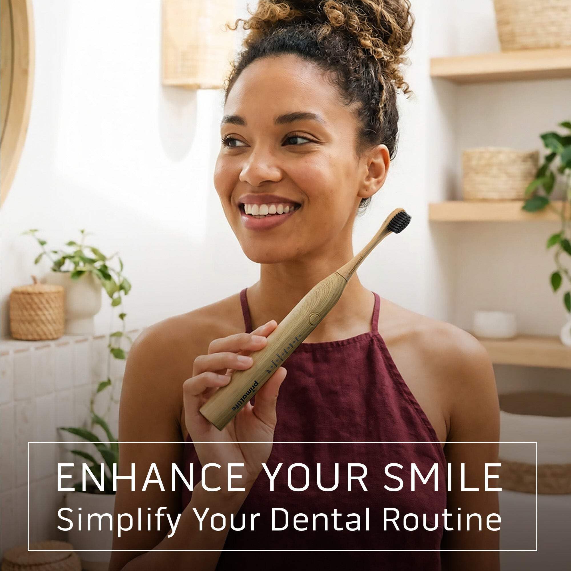 Primal Life Organics - Nuovo vero spazzolino da denti Sonic Vibration bianco, pennello infuso al carbone di bambù, ecologico, non OGM