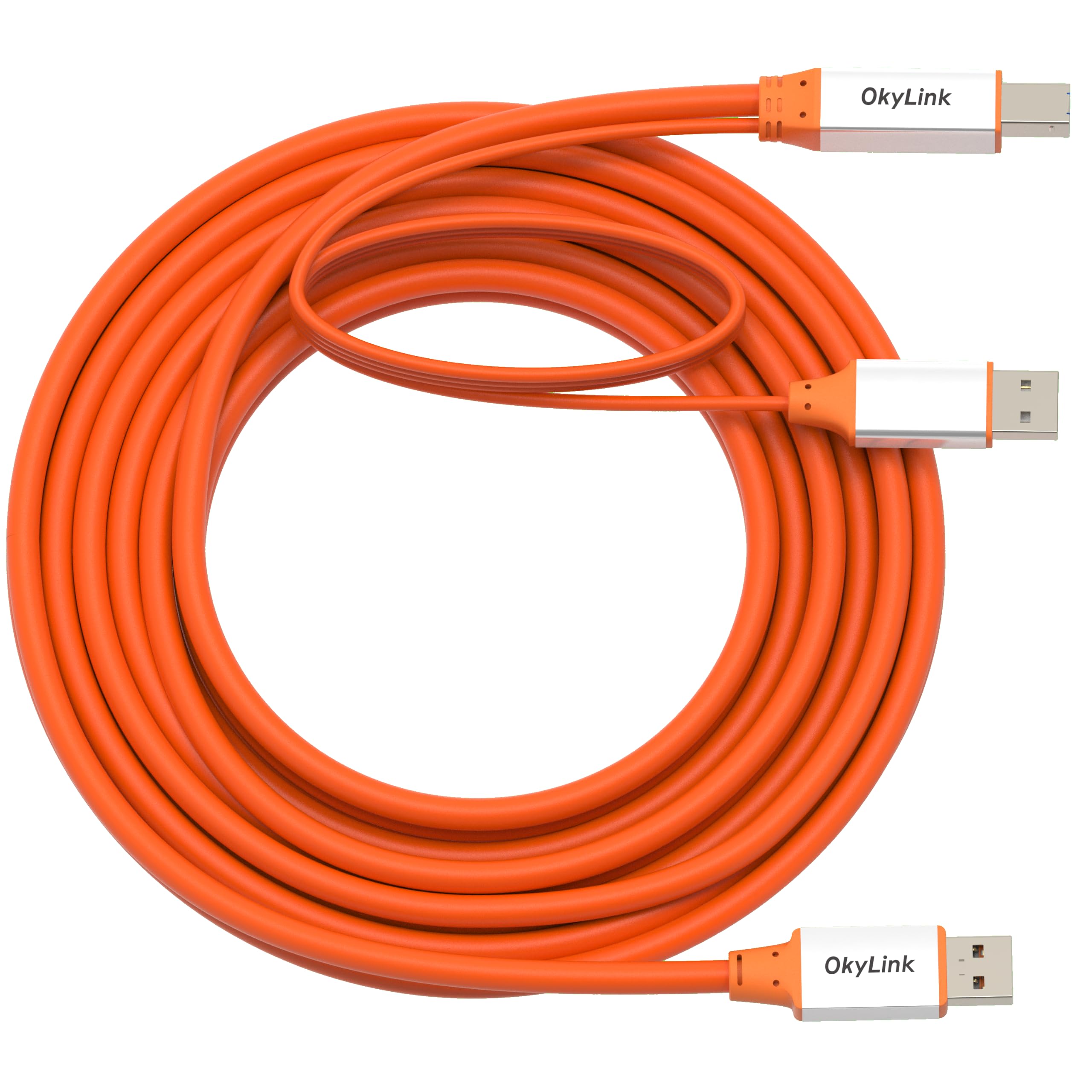 OkyLink Aktives USB 3.2 Gen 2 A-auf-B-Kabel, 10Gbps, mit Verstärker & Zusatzstrom, 5m (15ft), f. Drucker, ext. Festplatten, Scanner, 3D-Drucker