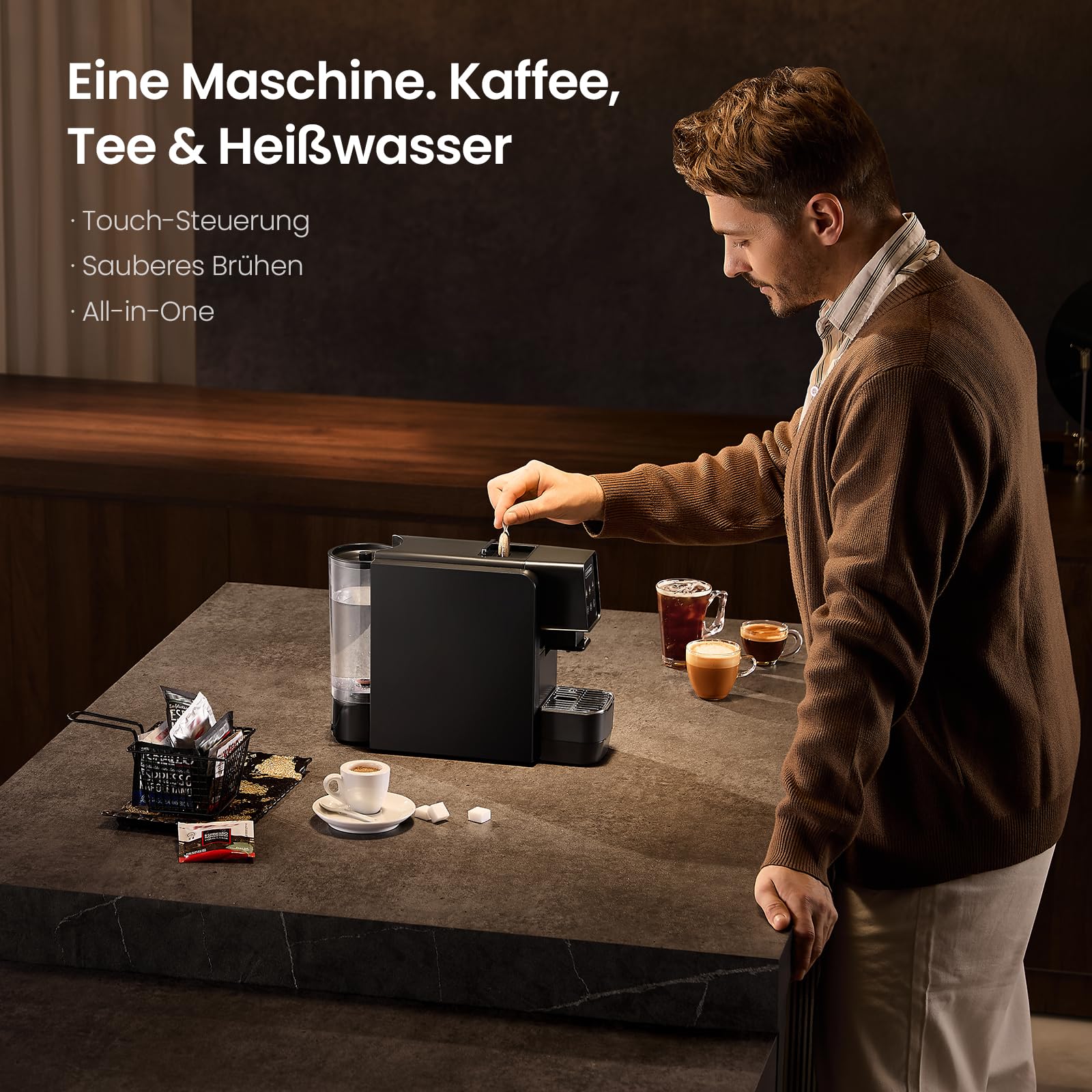 Casabar1 Kaffeepadmaschine für 44mm E.S.E. Pads, Touchscreen, 4 Getränke | 19 Bar Italienische Pumpe, Pre-Infusion, Einstellbare Temp. & Menge, Americano-Bypass, Espressomaschine für Zuhause & Büro