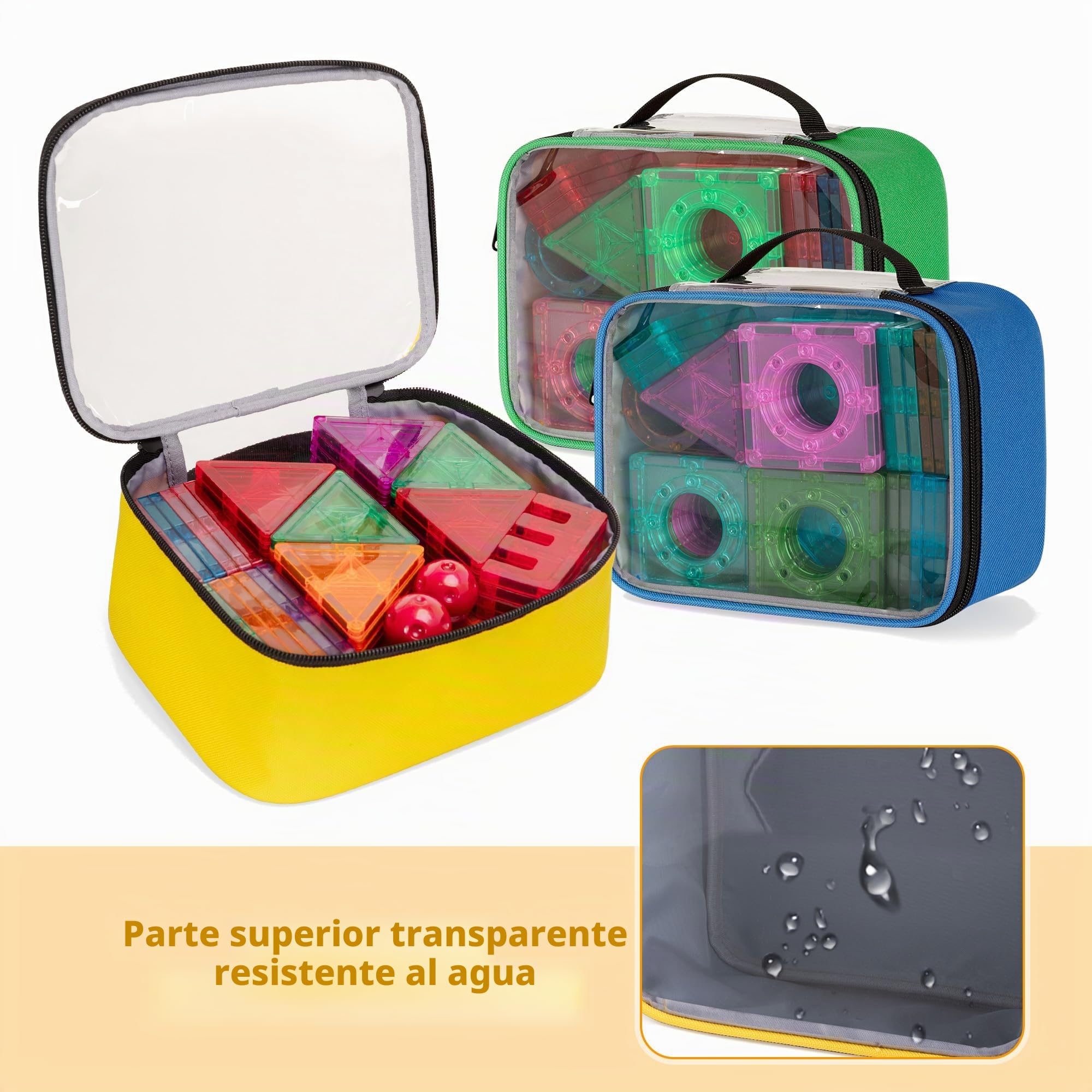 Rexmica 4 Piezas Bolsas de Almacenamiento para Bloques Magnéticos, Bolsa de Viaje para Juguetes de Construcción, Juegos de Mesa, Rompecabezas y Varios Juguetes Pequeños