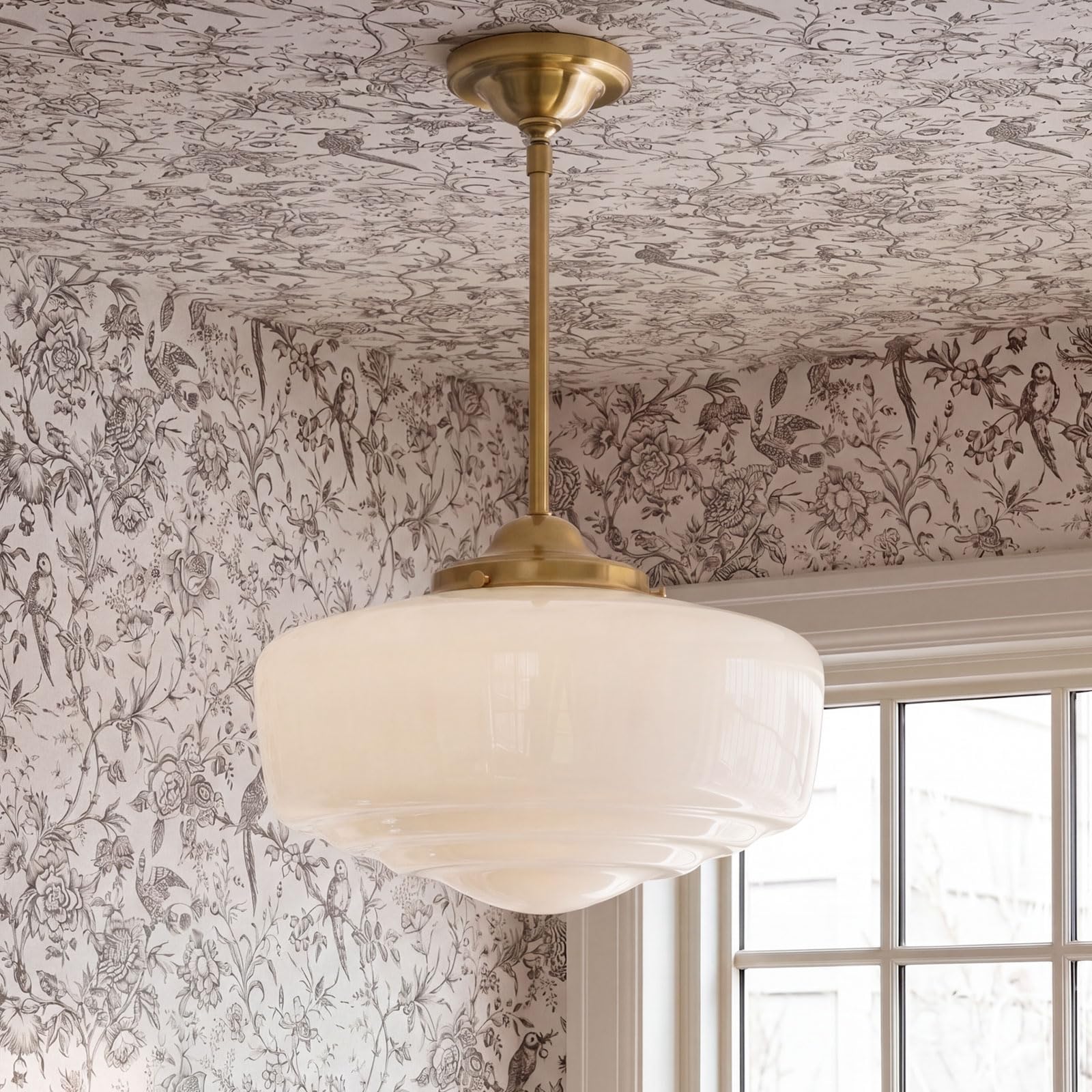 Photo 1 of Milk Glass Pendant Light, Modern Schoolhouse Light Fixture, Handblown Kitchen Lsland Glass Pendant Lights , 12" Milk Glass Chandelier, for Hallway, Bedroom, Dining Room, Foyer, E26 Bulb Included