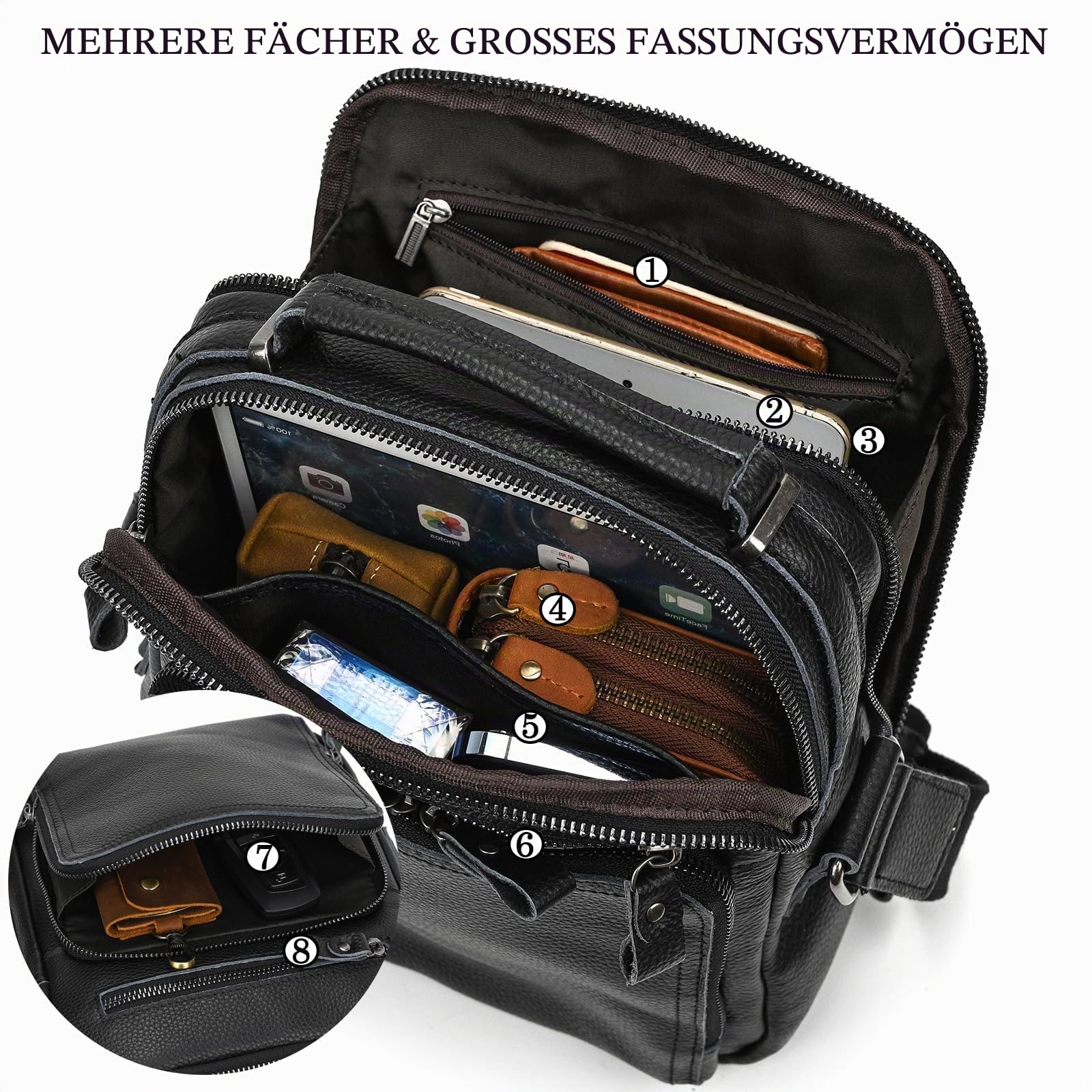 Herren Echtleder Umhängetasche Retro Messenger Casual Business Handtasche Umhängetaschen | Kleine Vintage Schultertasche