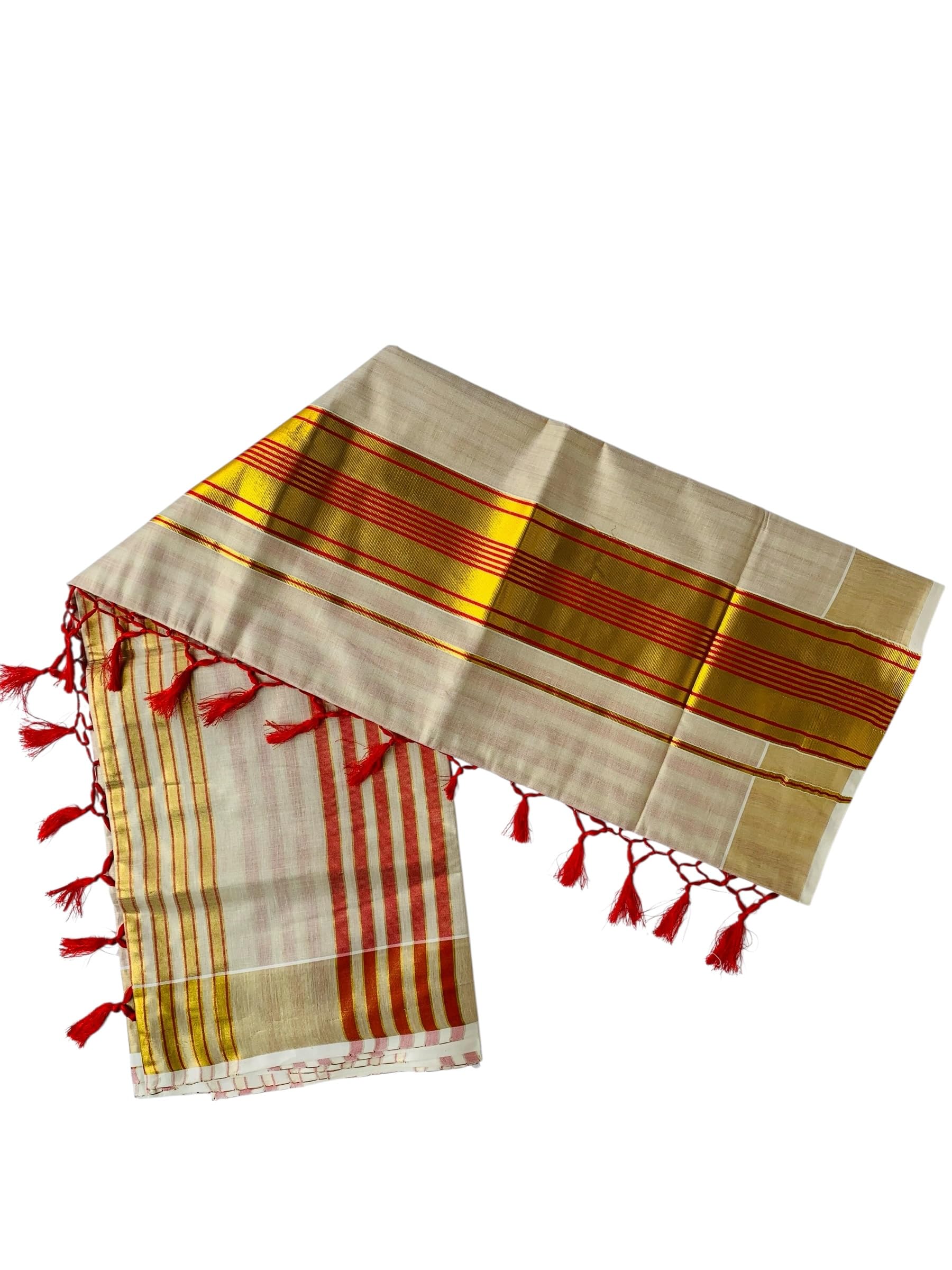 Kuthampully Kerala Kasavu Saree Tissue | Traditional South Indian Saree | Onam Saree | Kerala Saree | Stripe Kasavu Saree - EKM-816-image-6