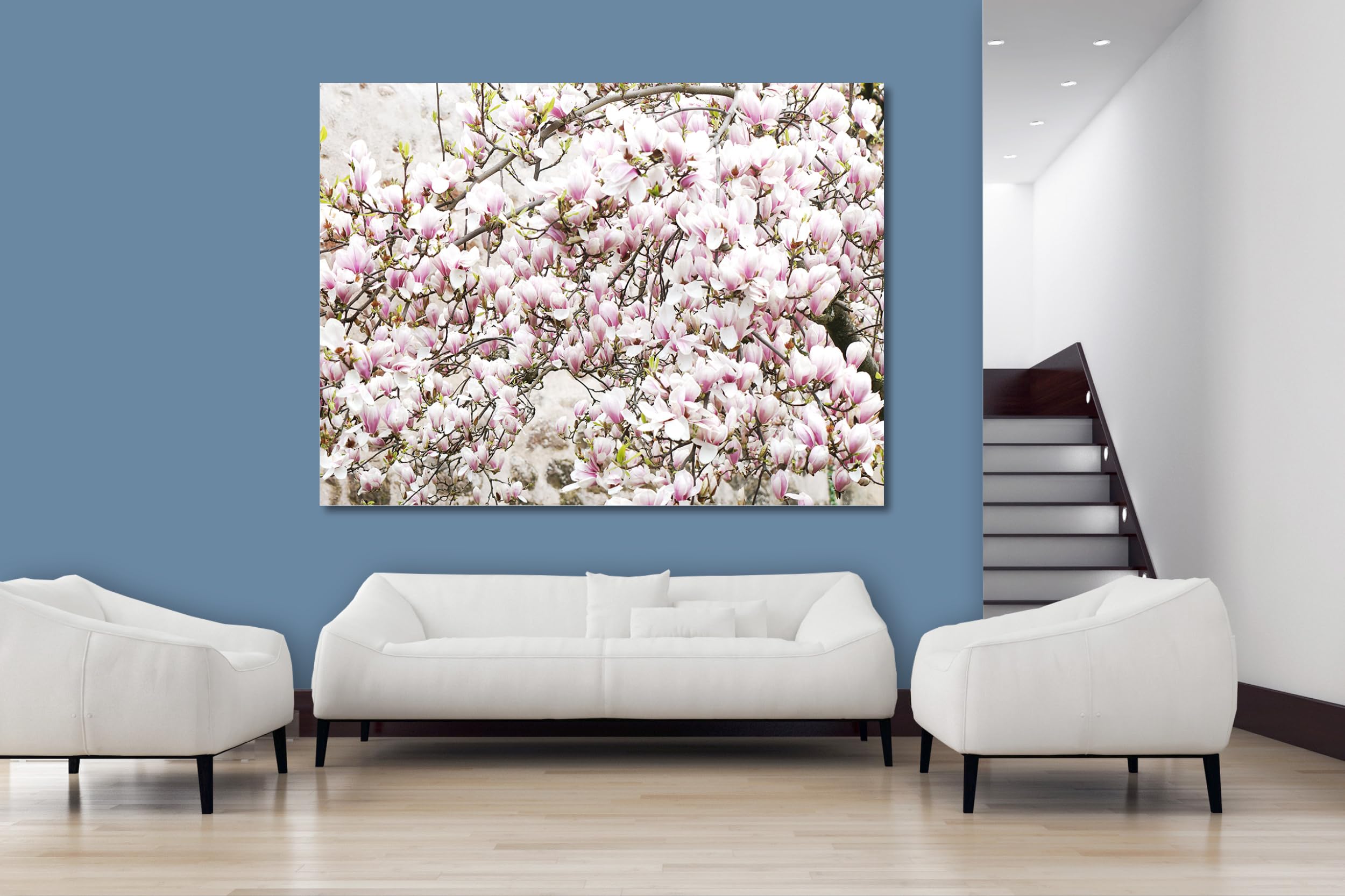 Glücksvilla - Albero di magnolia (tela 2 cm, 60 x 40 cm) | varie misure - quadro murale orizzontale - giardino fiori fioritura pianta natura botanica albero ramo